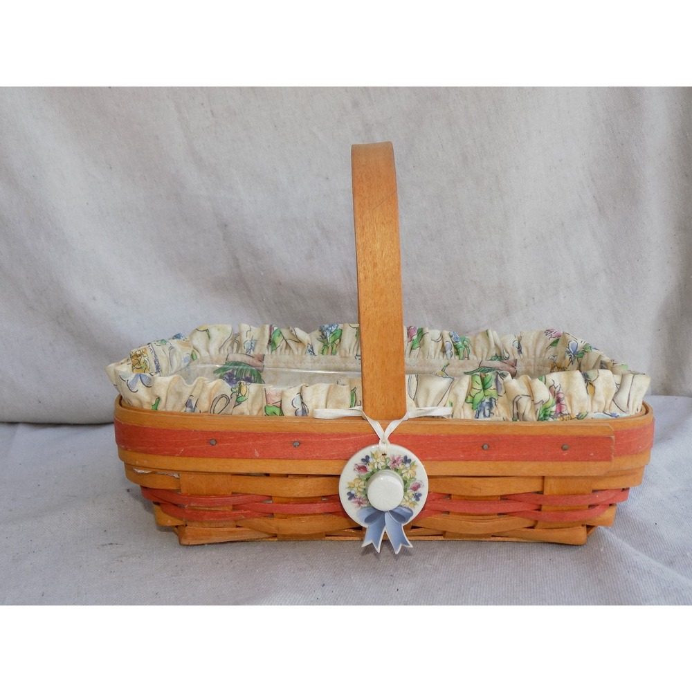 Mother's Day Early Blossoms Basket w/ Liner Protector & Charm Longaberger Basket - Picture 2 of 10